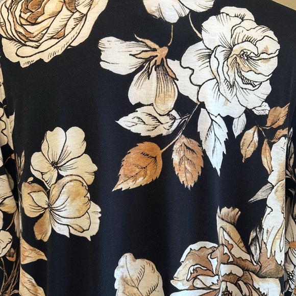 Lularoe Emily Floral Rose Print Long Sleeve T Shirt Dress Black Cream Brown NWT - Picture 8 of 10